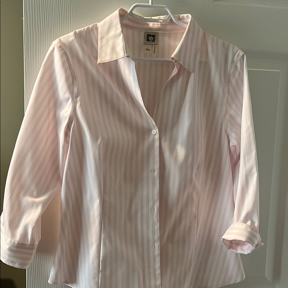 Anne Klein Pink and White Striped Shirt